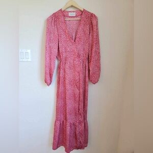 Rue Des Tilleuls Red animal print  Maxi Faux Wrap Dress Size Medium